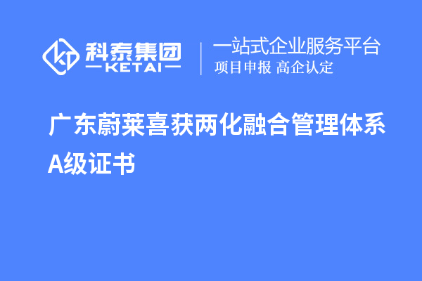 廣東蔚萊喜獲兩化融合管理體系A級證書