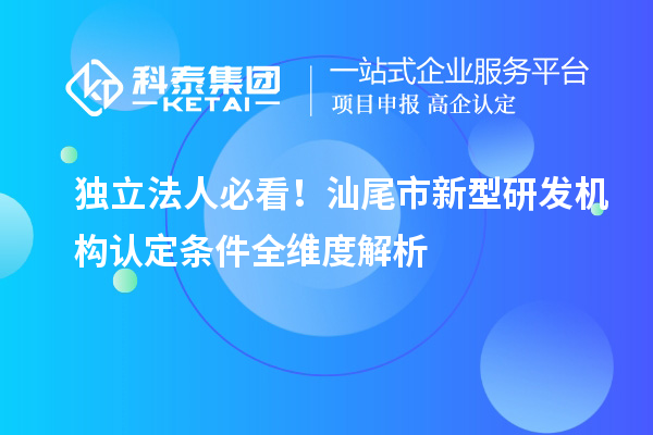 獨立法人必看！汕尾市新型研發機構認定條件全維度解析